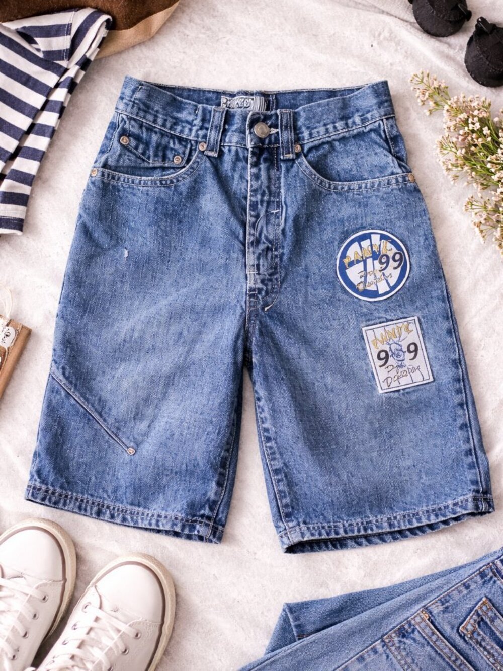 Vintage Y2K Boys Denim Shorts Size 8 Patchwork Skater Streetwear